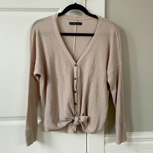 Abercrombie & Fitch V-Neck Button and Tie-Front Cardigan Sweater (Small, Cream)